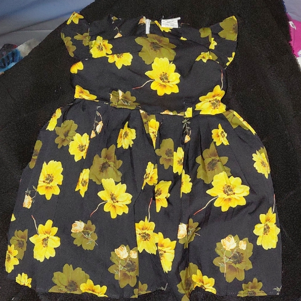 Charming Floral Kids Dress in Black and Yellow